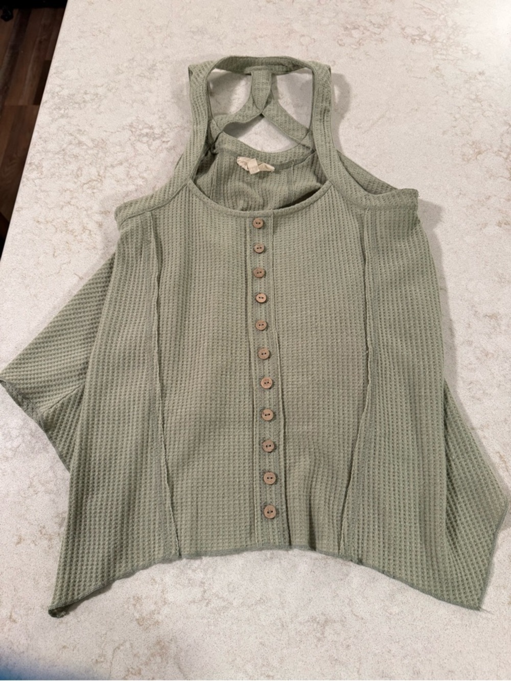 Listicle Button-Front Waffle Tank Top - Sage Green